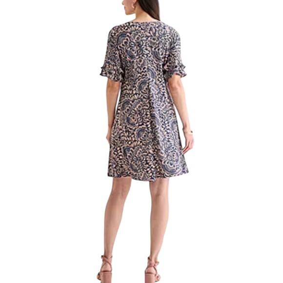 Perceptions Blue Floral Shift Dress Short Ruffled Sleeves Women’s Plus Size 1X - Picture 3 of 10